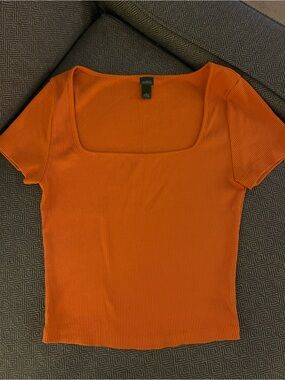 Wild Fable Orange Ribbed Square-Neck Tee